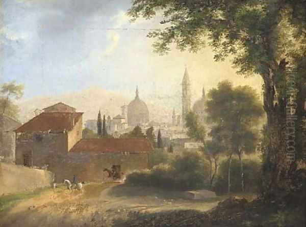 A view of Florence with horsemen on a track in the foreground Oil Painting by Fabre, Francois Xavier