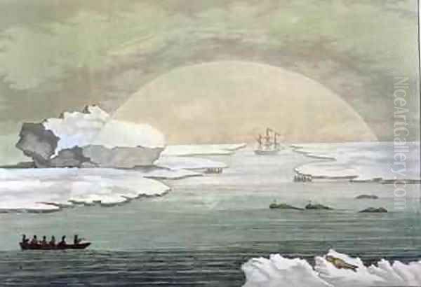 An iced in British whaleboat is liberated by the suns rays Baffin Bay Oil Painting by Paolo Fumagalli