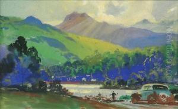 Landscape Withcar In The Lake 
District Gouache 18cm X 29.5cm Charles E. Turnerwas An Official War 
Artist, And Contracted To Dunlop Rubber Companycirca 1935-1950 As An 
Advertising Artist Oil Painting by Joseph Mallord William Turner