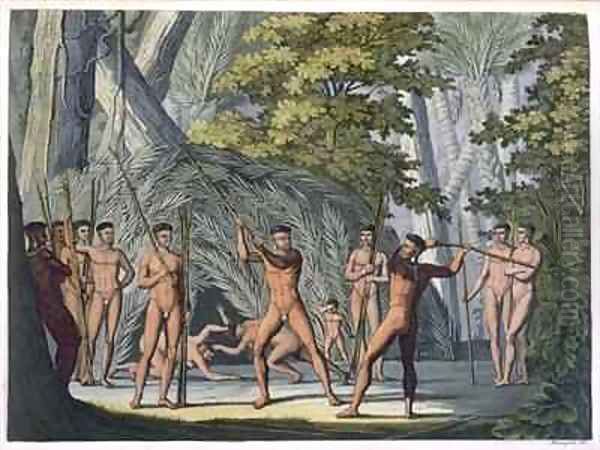 Botocudos tribe of the Rio Grande Paraguay Oil Painting by Paolo Fumagalli