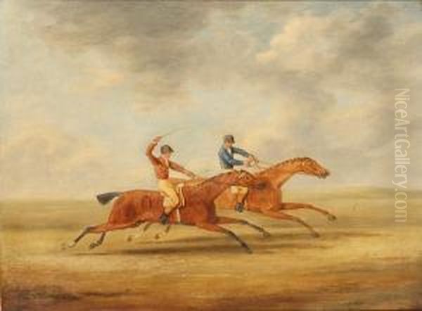 A Horse Race Oil Painting by Francis Calcraft Turner