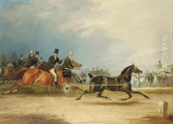 Squire Osbaldeston's Celebrated Trotter Tom Thumb Racing Againsttime Oil Painting by Francis Calcraft Turner