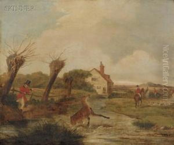 Lot Of Two Scenes Of Stag Hunting Oil Painting by Francis Calcraft Turner