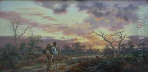 A Traveller At Sunset Oil Painting by James Alfred Turner