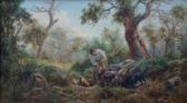 Rabbiting Oil Painting by James Alfred Turner