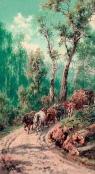 The Bullock Team Oil Painting by James Alfred Turner