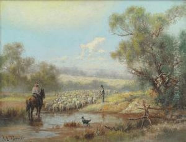 Shearing Time Oil Painting by James Alfred Turner