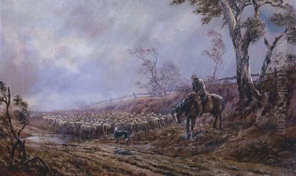 Droving Sheep Oil Painting by James Alfred Turner