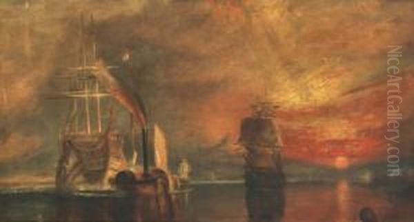 A Harbour Scene With Sailing Boats And Steam Vessel Oil Painting by Joseph Mallord William Turner