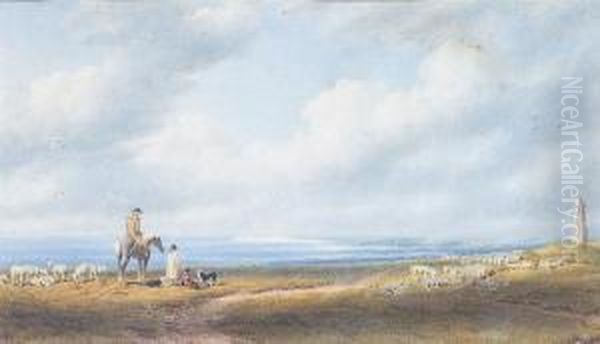 View From St Catherine's Down, 
Isle Of Wight,the Freshwater Cliffs And Dorsetshire Coast In The 
Distance Oil Painting by William Turner