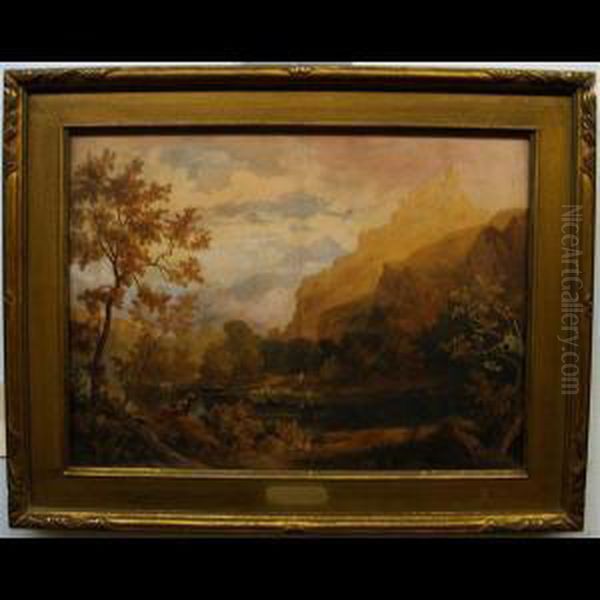 Italianate Landscape With Sheep Herder Oil Painting by William Turner