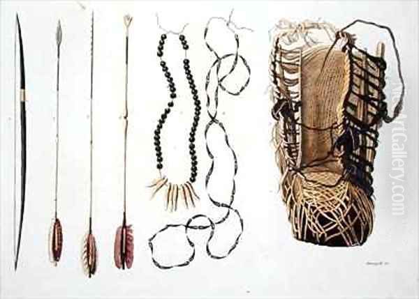 Weapons tools and jewellery of Puri and Botocudos tribes Rio Grande region Paraguay and Brazil Oil Painting by Paolo Fumagalli