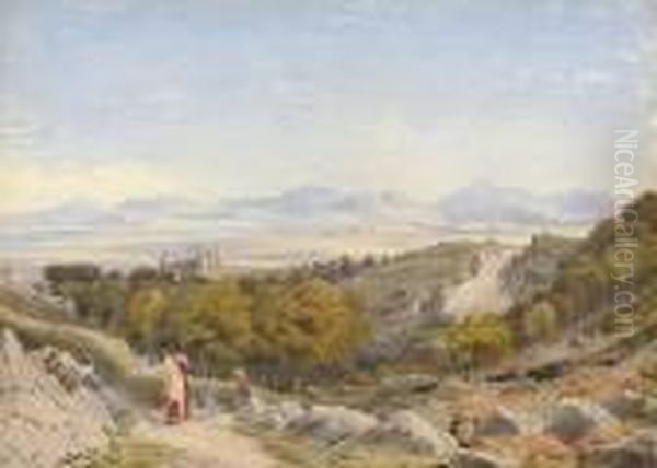 View Of Harlech Castle With The Mawddach Estuary Beyond Oil Painting by William Turner