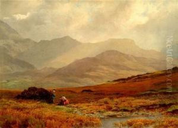 Figures On A Track With Cadr Idris Beyond Oil Painting by William Turner