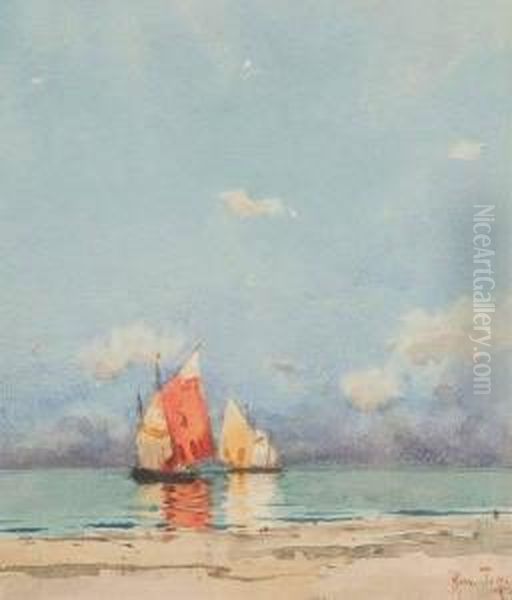 Seascape With Sailboats Oil Painting by Ross Sterling Turner