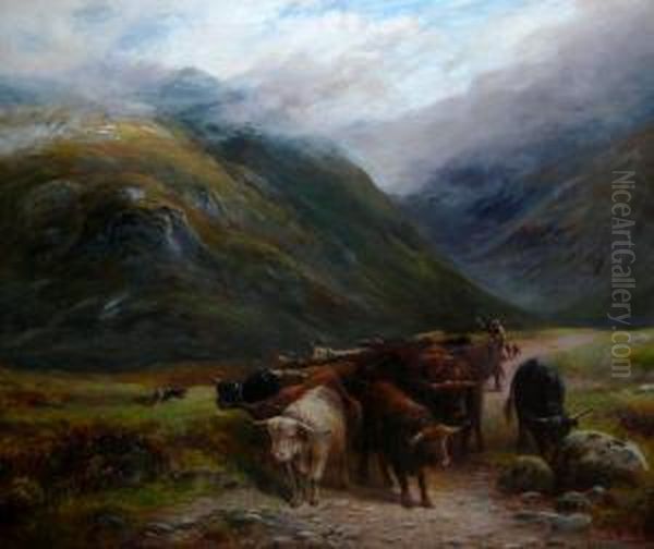 A Highland Drove In Glencoe Oil Painting by William Eddowes Turner