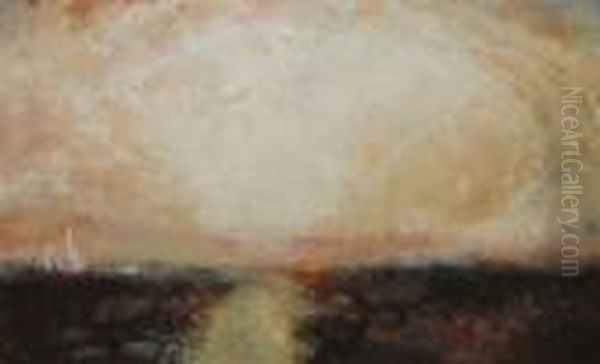 Estuary At Sunset Oil Painting by William Eddowes Turner