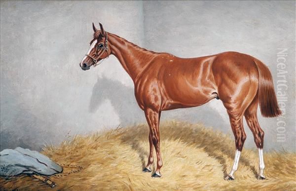 Portrait Ofthe Bay Racehorse Prince Frederick, In A Stable Oil Painting by William Eddowes Turner