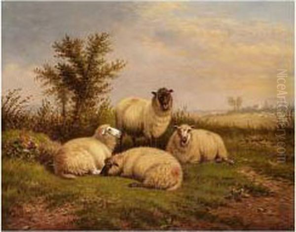 Sheep Grazing Oil Painting by William Eddowes Turner