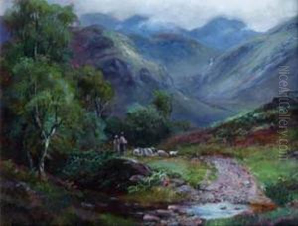 On The Road To Walendlath From Borrowdale, 
Scawfell In The Distance Oil Painting by William Lakin Turner