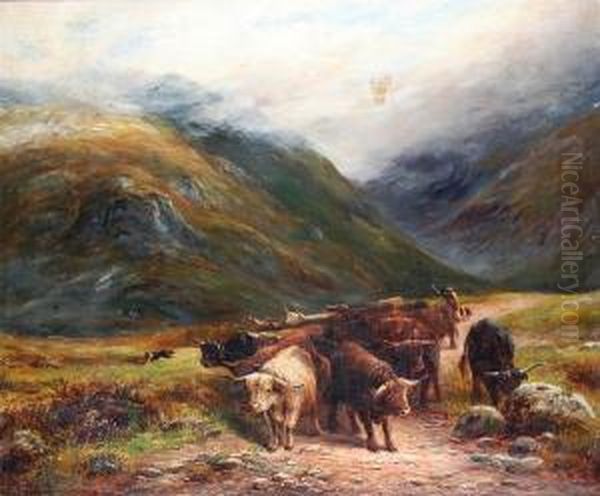 A Highland Drove In Glencoe Oil Painting by William Lakin Turner