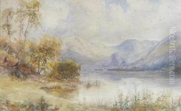 Lake View With Mountains To Distance Oil Painting by William Lakin Turner