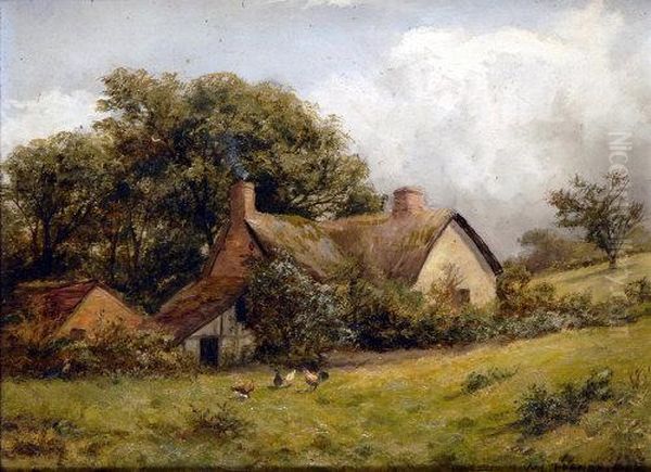 Thatched Cottage With Chickens, To The Foreground Oil Painting by William Lakin Turner