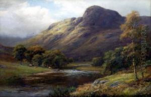 Raven Crag And River St John, Cumberland Oil Painting by William Lakin Turner