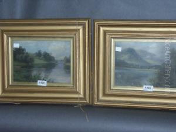 A Pair, Meandering River Scenes Oil Painting by William Lakin Turner