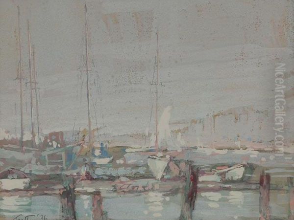 Harbor Scene Oil Painting by Arnold Turtle