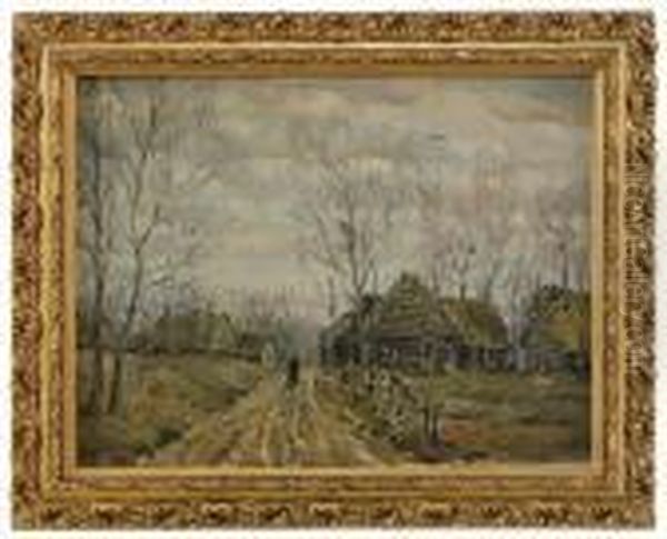 The Village In Late Autumn Oil Painting by Leonard Viktorovich Turzhanky