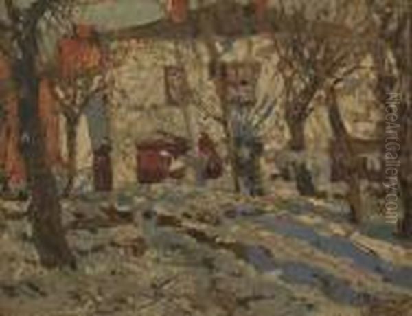 Winter Village Landscape Oil Painting by Leonard Viktorovich Turzhanky