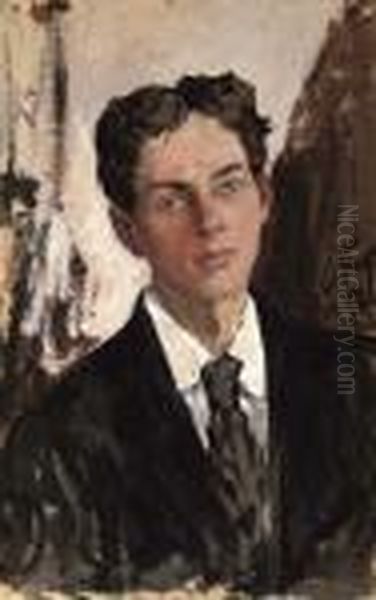 Portrait Of A Young Man Oil Painting by Leonard Viktorovich Turzhanky