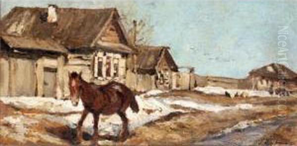 Winter Morning In The Village Oil Painting by Leonard Viktorovich Turzhanky