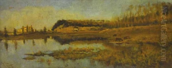 Paisaje Con Rio Oil Painting by Ramon Tusquets y Maignon