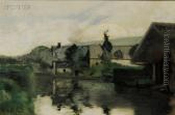 Riverside Village, Normandy Oil Painting by John Henry Twachtman