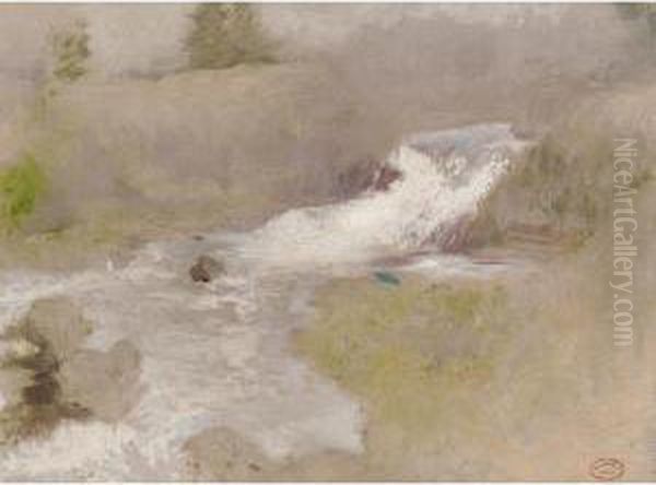 The Waterfall Oil Painting by John Henry Twachtman