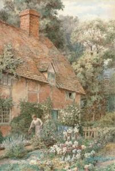 Tending To A Cottage Garden Oil Painting by Thomas Nicholson Tyndale