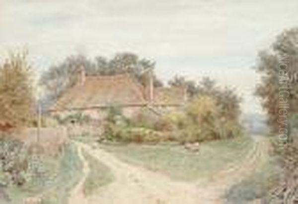 Children Playing Outside A Country Cottage Oil Painting by Thomas Nicholson Tyndale