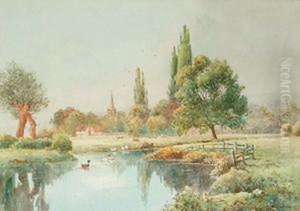 River Landscape Oil Painting by Thomas Nicholson Tyndale