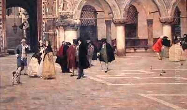 A Walk in the Piazzetta Venice Oil Painting by Giacomo Favretto