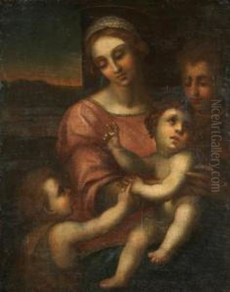 Madonna And Child With Saint John And Another Saint Oil Painting by Domenico Puligo