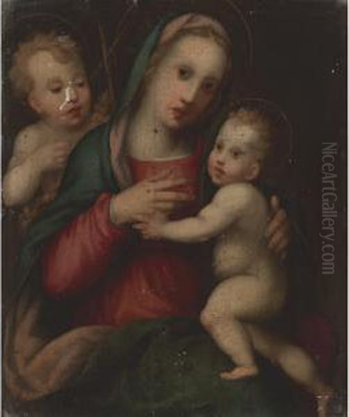 Madonna And Child With The Infant St. John The Baptist Oil Painting by Domenico Puligo