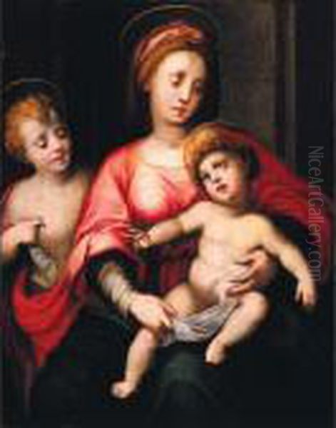 Madonna Col Bambino E San Giovannino Oil Painting by Domenico Puligo