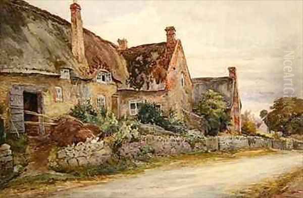 Thatched Cottage with Barn Adjoining Oil Painting by John Fulleylove