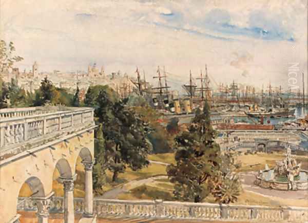 A view of Genoa harbour from the villa Doria Oil Painting by John Fulleylove