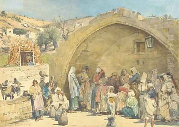 The Virgin's fountain, Nazareth Oil Painting by John Fulleylove