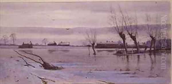 Winter Landscape with Flooded River Oil Painting by Robert Winter Fraser