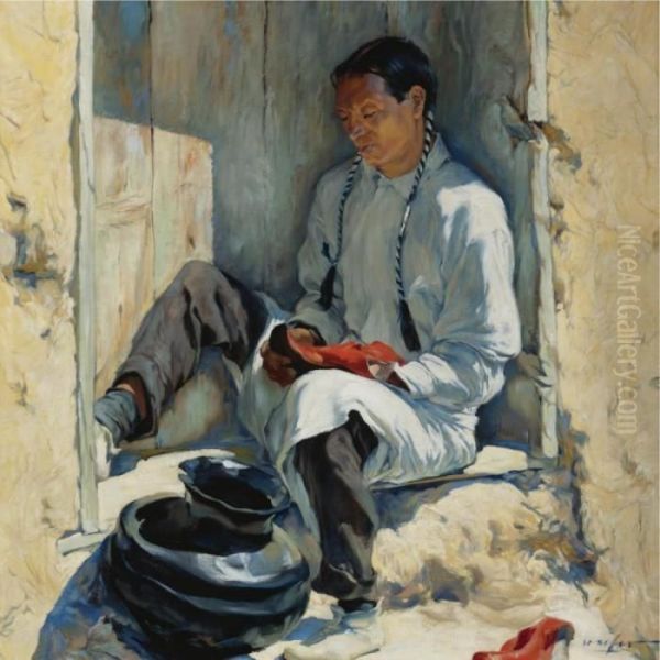 The Red Moccasins Oil Painting by Walter Ufer