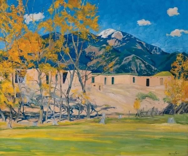 Title: Taos Lane Oil Painting by Walter Ufer